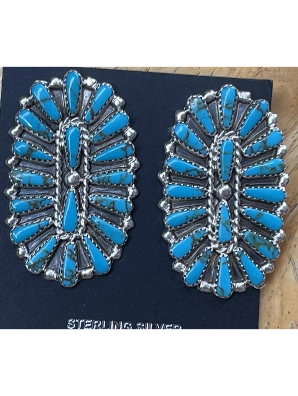 Navajo jewelry handmade sterling silver turquoise cluster earrings -Sammy Byjoe